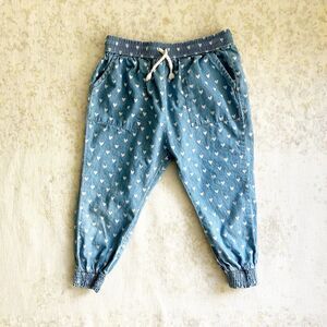 Cotton On Kids Girls Size 2 Chambray Joggers Heart Print Pants Blue Pockets